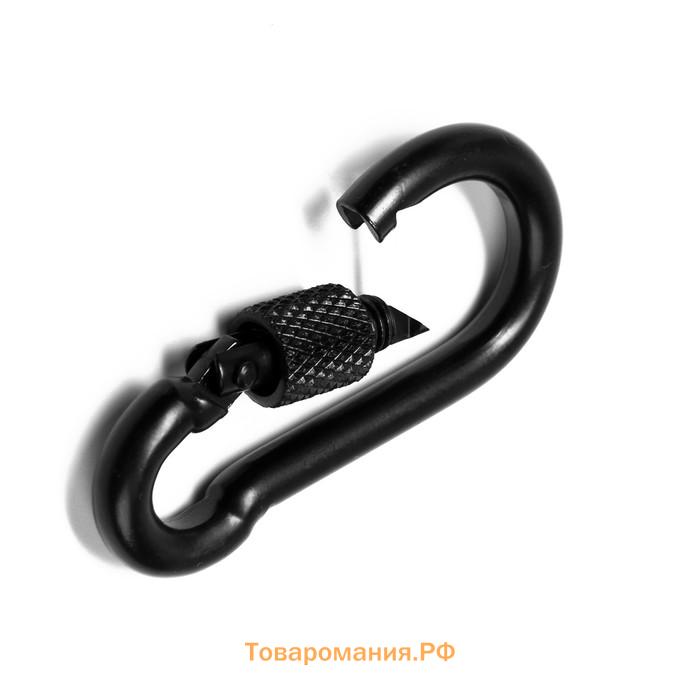Карабин монтажный с фиксатором ТУНДРА krep, DIN5299D, 5×50 мм, черный, 1 шт.