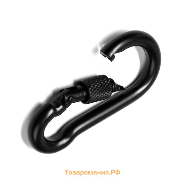 Карабин монтажный с фиксатором ТУНДРА krep, DIN5299D, 7×70 мм, черный, 1 шт.