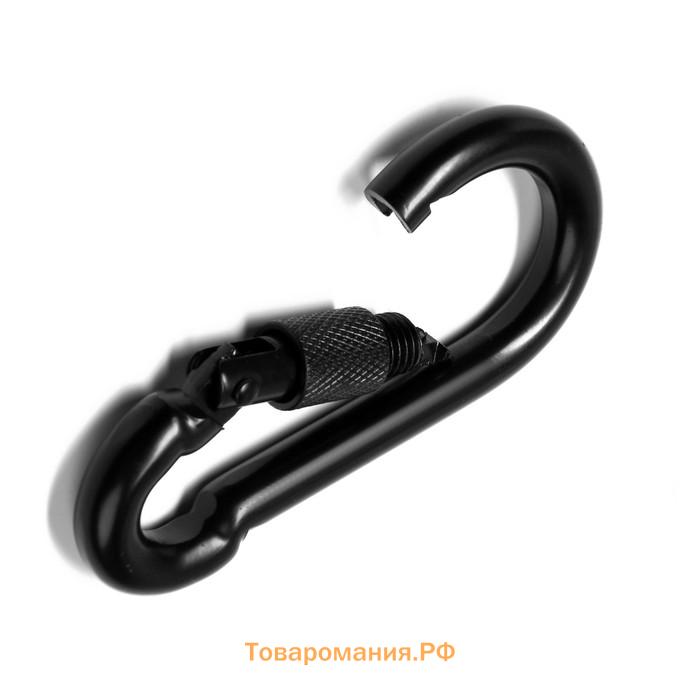 Карабин монтажный с фиксатором ТУНДРА krep, DIN5299D, 9×90 мм, черный, 1 шт.