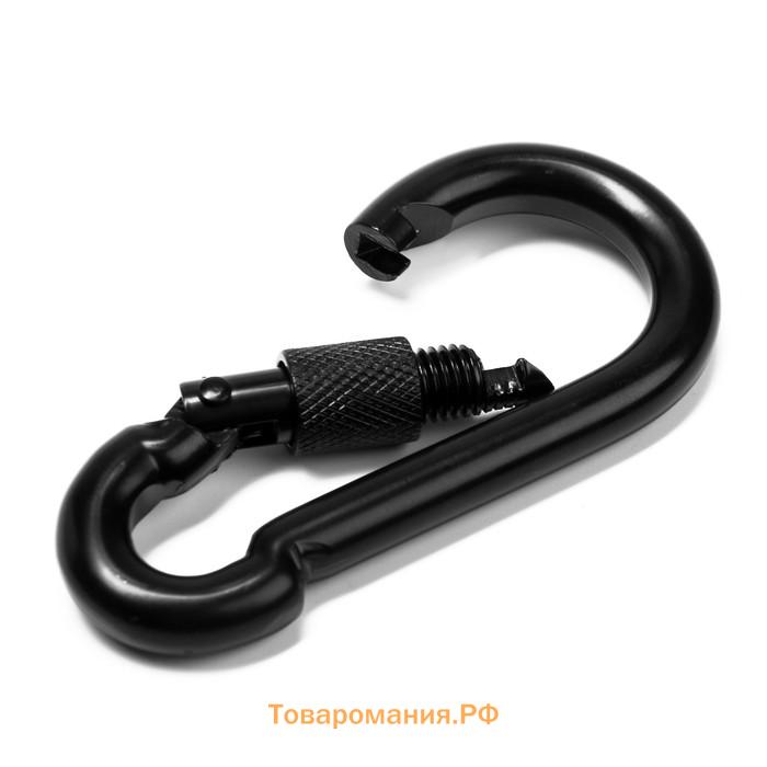 Карабин монтажный с фиксатором ТУНДРА krep, DIN5299D, 9×90 мм, черный, 1 шт.