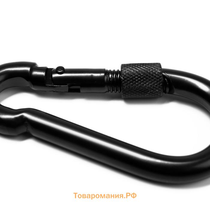 Карабин монтажный с фиксатором ТУНДРА krep, DIN5299D, 10×100 мм, черный, 1 шт.