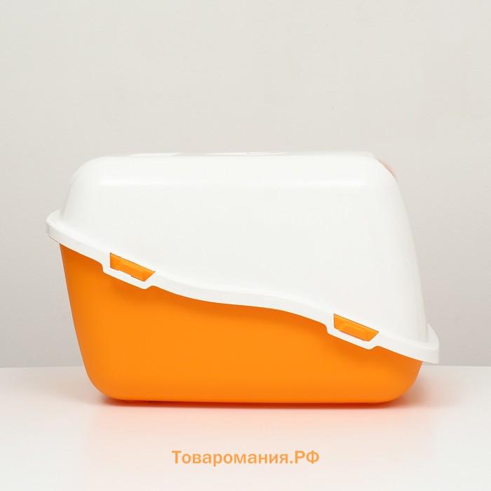 Pet-it домик-туалет для кошек COMFORT, (совок в наборе), 57x39x41, оранжевый/белый