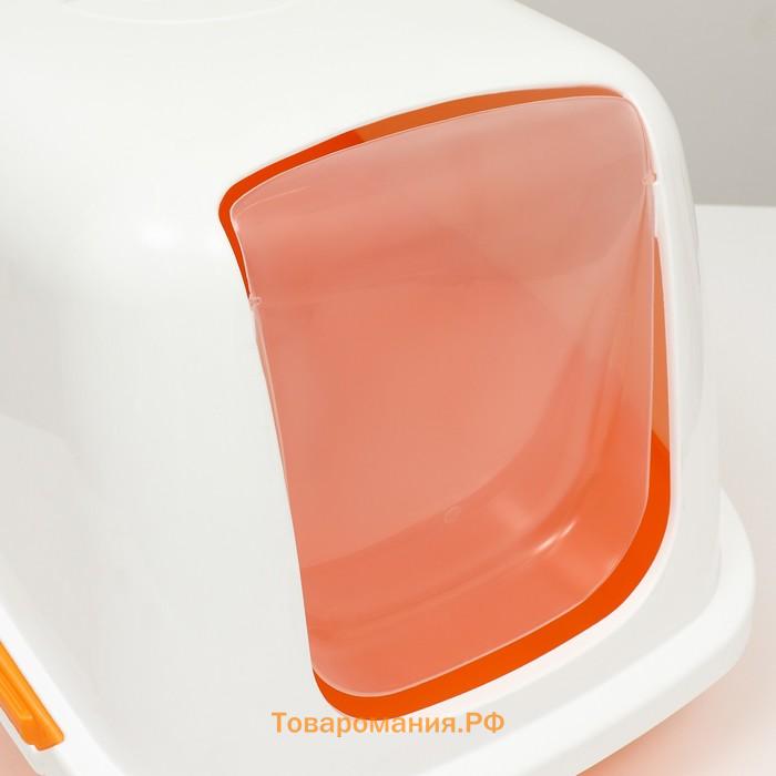 Pet-it домик-туалет для кошек COMFORT, (совок в наборе), 57x39x41, оранжевый/белый
