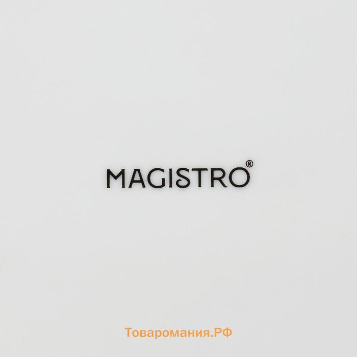 Блюдо фарфоровое для подачи с деревянной ручкой Magistro, d=20 см, цвет белый