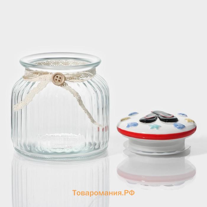 Банка для сыпучих продуктов  «Пляж», 600 мл, 11×12.5 см, с керамической крышкой, стекло, прозрачная