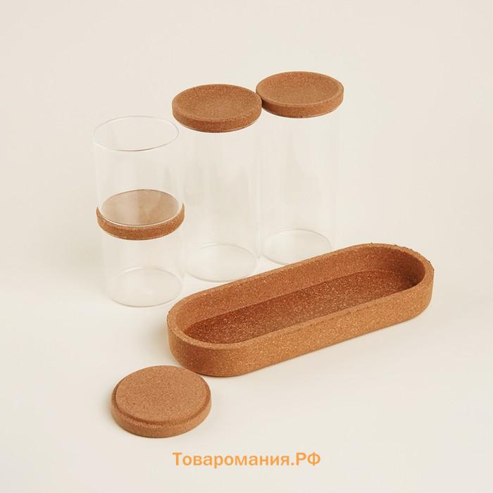 Банки для сыпучих SL Home «Алькорноке», набор 2 шт.:280/650 мл, с пробковой крышкой, на подставке, стекло, прозрачные