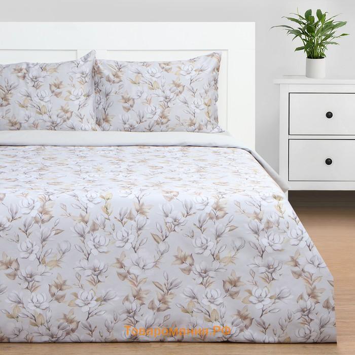 Постельное бельё  евро Beige flowers, 200 х217 см, 214х240 см, 50х70 см -2 шт, мако-сатин 114г/м2