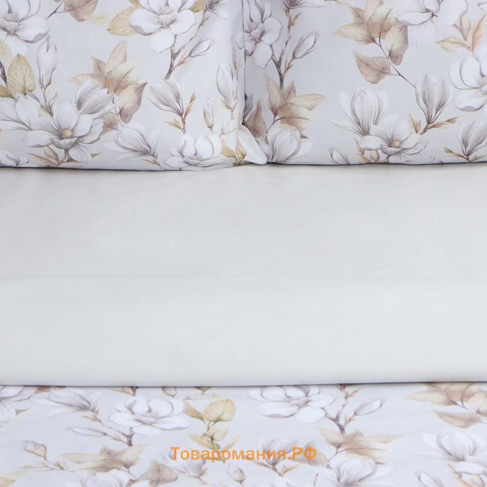 Постельное бельё  евро Beige flowers, 200 х217 см, 214х240 см, 50х70 см -2 шт, мако-сатин 114г/м2