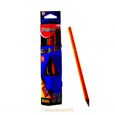 Карандаши трёхгранные 12 цветов, Maped Color Peps, с точилкой