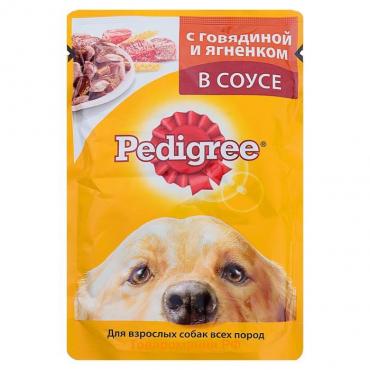 Влажный корм Pedigree для собак, говядина/ягненок в соусе, пауч, 85 г