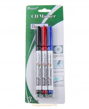 Набор маркеров для CD/DVD двусторонних 3 цвета 0,7/2 мм на блистере (красный, чёрный, синий)