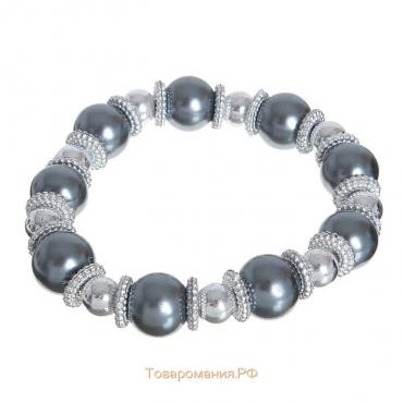Браслет жемчуг «Бусинка» шар № 10, цвет серый в серебре, d=6 см