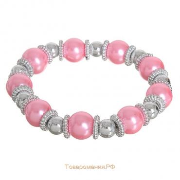 Браслет жемчуг «Бусинка» шар № 10, цвет розовый в серебре, d=6 см