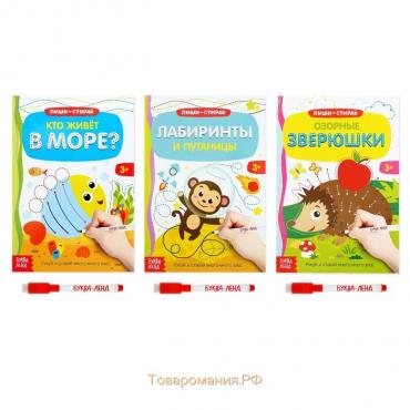 Книги многоразовые «Готовим руку к письму №2», набор 3 шт. по 12 стр., с маркером