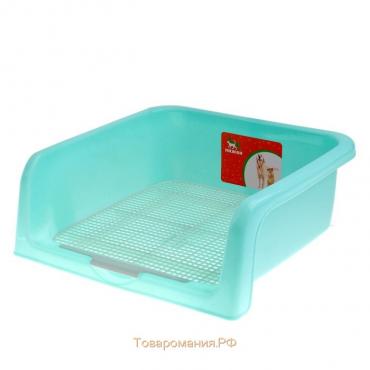 Туалет для собак с высокими бортами и съемной сеткой 42×41×16 см, бирюзовый