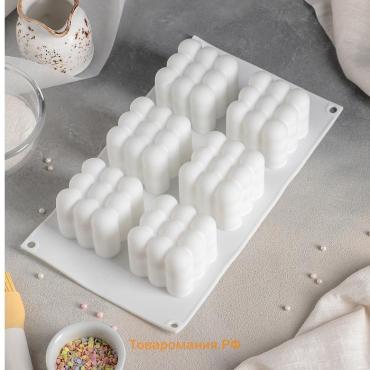 Форма для муссовых десертов и выпечки KONFINETTA «Рафаэль», силикон, 29.7×17.5×5.7 см, 6 ячеек (6.2×6.2 см), белая