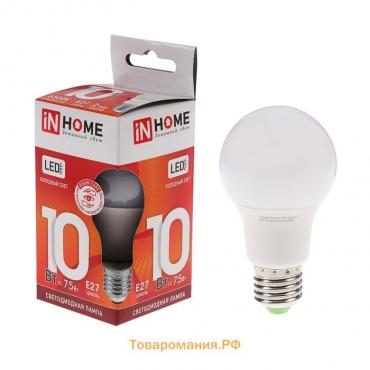 Лампа светодиодная IN HOME LED-A60-VC, Е27, 10 Вт, 230 В, 6500 К, 950 Лм