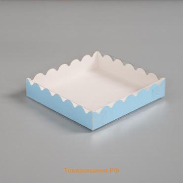 Коробочка для печенья с PVC крышкой, голубая, 15×15×3 см