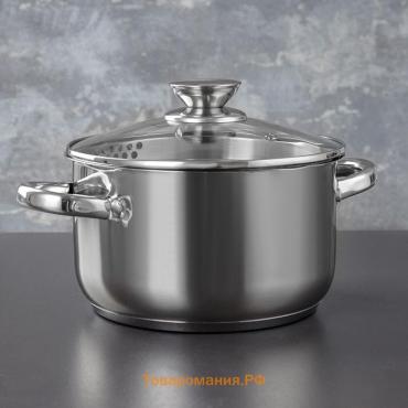 Кастрюля Magistro klimena, 3.5 л, AISI - 201, крышка-дуршлаг, носик для слива, капсульное дно, нержавеющая сталь, индукция