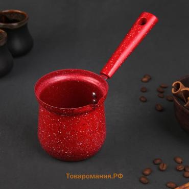 Турка  «Мрамор рэд», 400 мл, d=8 см, пластиковая ручка, антипригарное покрытие, индукция, красная