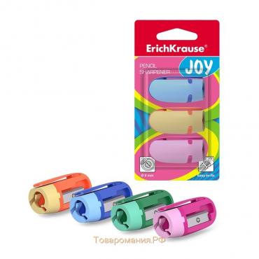 Точилка 1 отверстие ErichKrause Joy, 3 штуки, в блистере, микс