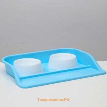 Миски для кошек с лотком Пижон "Феликс", 0,3 л, 41x30x6 см, голубой лоток, белые миски
