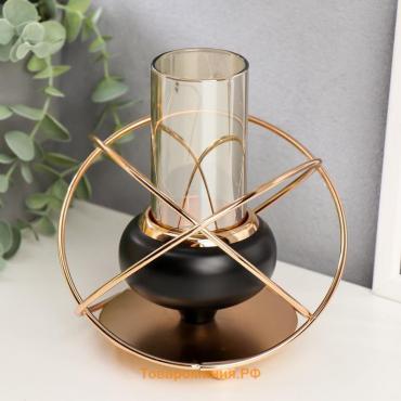 Подсвечник металл, стекло на 1 свечу "Сфера" чёрный с золотом 16,5х14,5х14,5 см