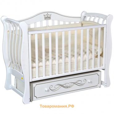 Кроватка Perla Elegance, автостенка, ящик, универсальный маятник, цвет белый