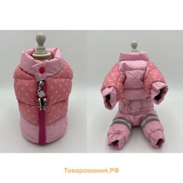 Комбинезон для собак  "Горошек", размер 14 (ДС 27, ОГ 38, ОШ 30 см), розовый