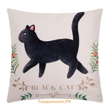 Чехол на подушку  "Black cat" 40х40 см, 100% п/э, велюр