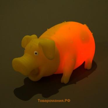 Игрушка пищащая "Весёлая свинья" для собак, хрюкающая, 19 см, жёлтая