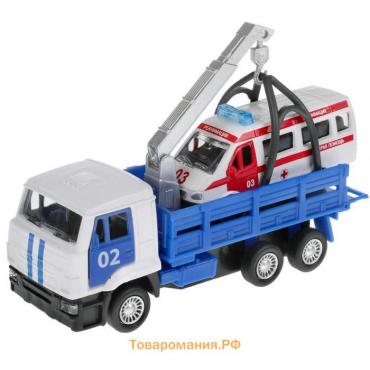 Машина металлическая «KAMAZ эвакуатор», 12 см, открываются двери, подвижные детали, инерция, скорая помощь 7,5 см