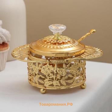 Сахарница «Крылья», 200 мл, 16×10.5×11 см, с ложкой, цвет металла золотой