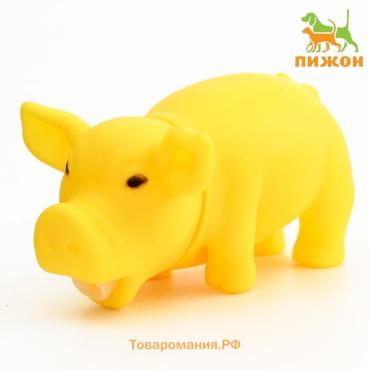 Игрушка хрюкающая "Веселая свинья" для собак, 15 см, жёлтая
