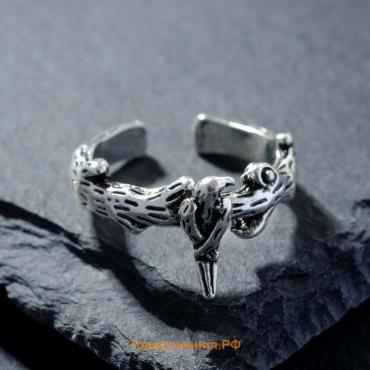 Кольцо «Перстень» ворон, цвет чернёное серебро, безразмерное
