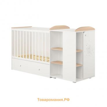 Кровать детская Polini kids French 900, Teddy, с комодом, цвет белый-дуб пастельный